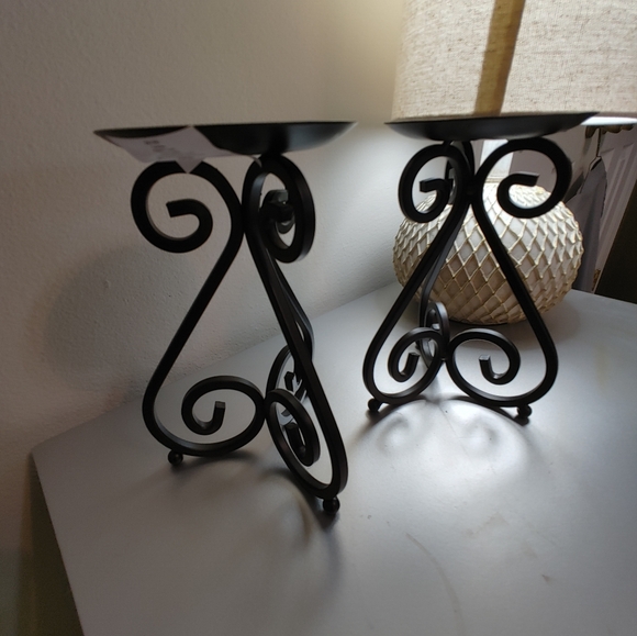 2 Black Metal Scroll Candle Holder 6.8" - Picture 6 of 8